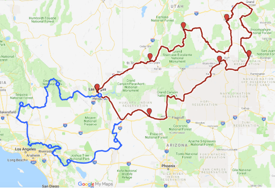 Routes for the Two Southwest Tours